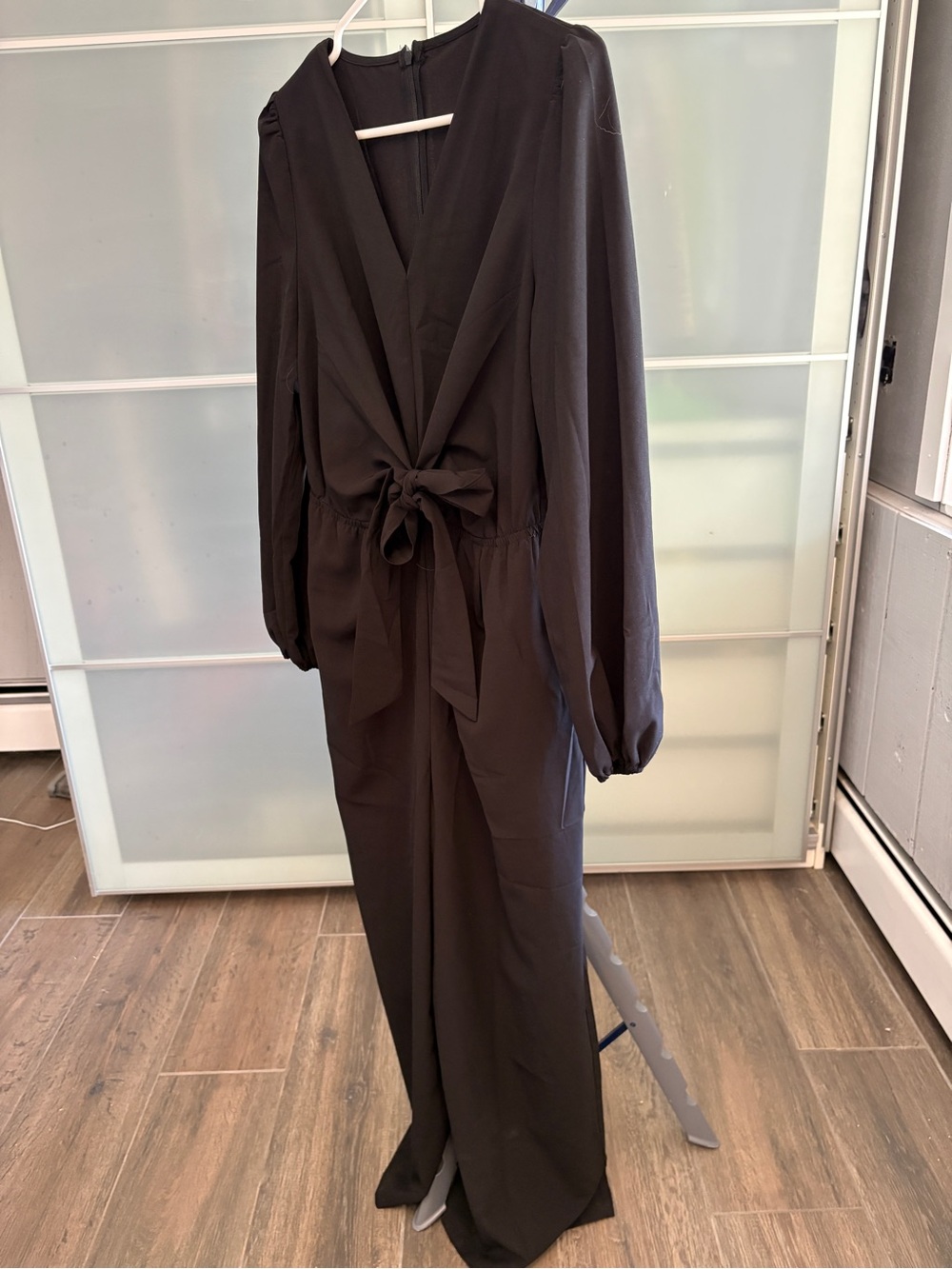 Black Long Sleeve Tie-Waist Jumpsuit